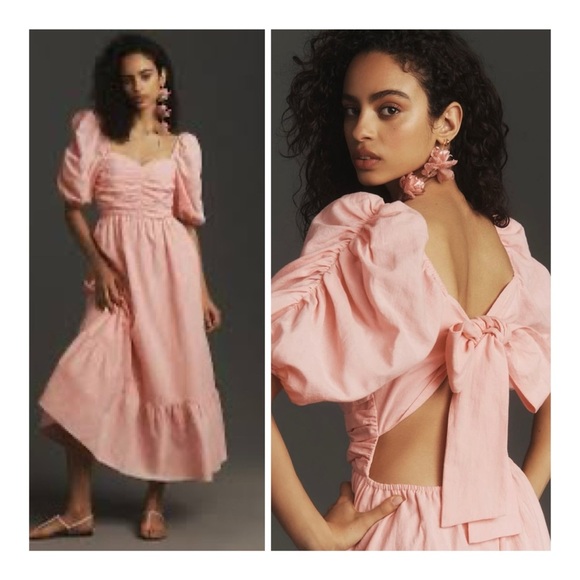 English Factory Pink Maxi Sundress with Bow and Puff Sleeve - Picture 1 of 12